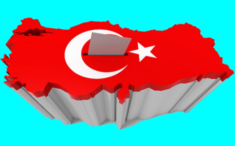 Turkey Map Ballot Box with Turkish Flag. Isolated on white background.