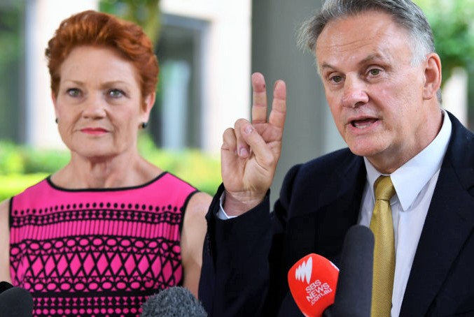 National Pauline Hanson's One Nation party leader Pauline Hanson (left) and One Nation candidate and state leader for NSW Mark Latham speak to the media in Sydney, Wednesday, November 7, 2018. Mark Latham is joining forces with Pauline Hanson's One Nation to chase a seat in the NSW parliament. Mr Latham, who is running as an upper house candidate, will also lead the minor party in NSW. (AAP Image/Joel Carrett) NO ARCHIVING
