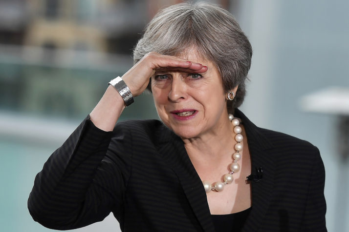 Britain's Prime Minister Theresa May gestures as she delivers a keynote speech on Brexit at Waterfront Hall in Belfast, Northern Ireland, on July 20, 2018. - With a trip to Northern Ireland this week, May began a tour of Britain to convince voters to back her blueprint for close economic ties with the bloc after Brexit next March. (Photo by Charles McQuillan / POOL / AFP)        (Photo credit should read CHARLES MCQUILLAN/AFP/Getty Images)