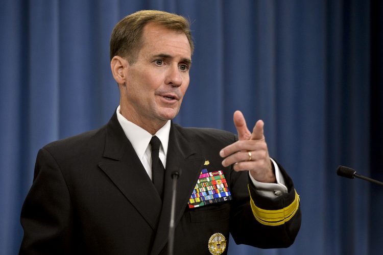 Pentagon Press Secretary Rear Adm. John Kirby takes questions from the news media in the Pentagon Press Briefing Room August 1, 2014.DoD Photo by Glenn Fawcett (Released)