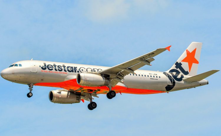 Singapore - Mar 27, 2019. 9V-JSM Jetstar Asia Airbus A320 landing at Changi Airport (SIN). Changi serves more than 100 airlines flying to 400 cities.