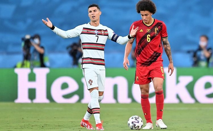 June 27, 2021, Seville, Espagne: Sevilla, Spain - June 27 :  Cristiano Ronaldo forward of Portugal & Axel Witsel midfielder of Belgium during the 16th UEFA Euro 2020 Championship Round of 16 match between Belgium and Portugal on June 27, 2021 in Sevilla, Spain, 27/06/2021 (Credit Image: © Panoramic via ZUMA Press)